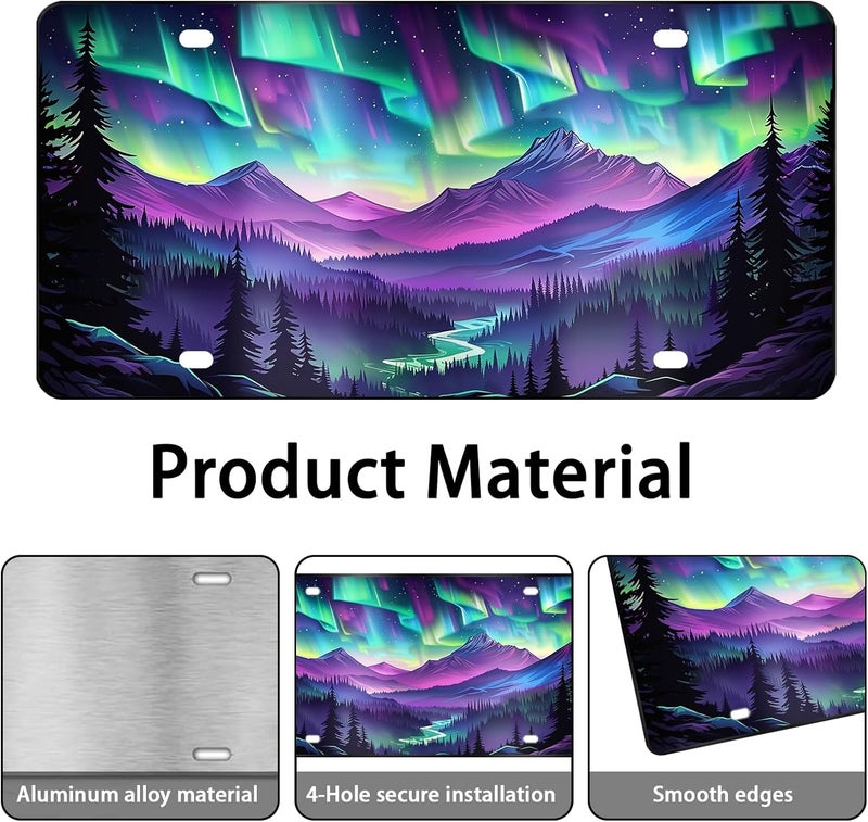 MCIAONE Front License Plate Cover - Aurora License Plate, Aluminum Aurora Forest Decorative License Plates, Night Sky Novelty Vanity Tag, Car Decor Accessory with 4 Holes, 6×12 inch Car License Decor - Image 3